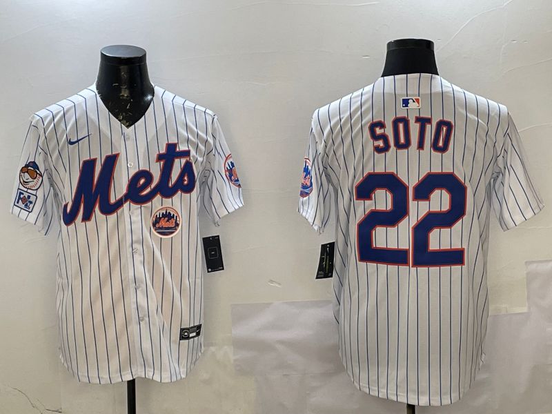 Men New York Mets 22 Soto White Stripe Game 2025 Nike MLB Jersey style 2